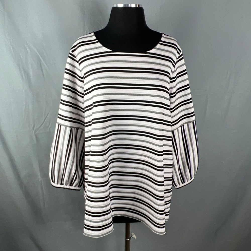 Calvin Klein Blouse Top Womens 1X Plus Multicolor Striped Stretch Scoop Neck